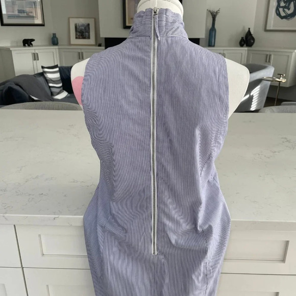 Banana Republic Sleeveless Lined Striped Cotton Midi Dress Purple+White Sz 8 - Picture 8 of 12